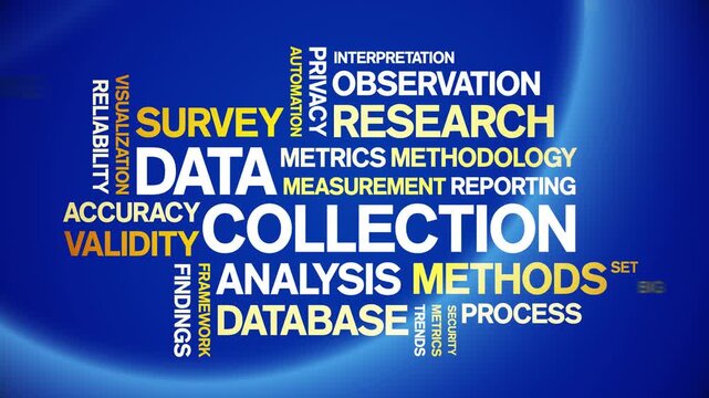 Data Collection animated word cloud-text design animation tag kinetic typography seamless loop.