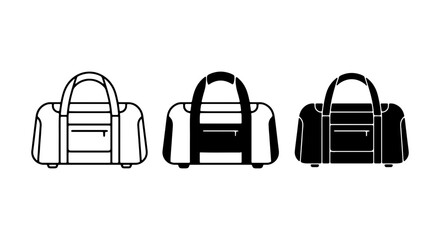 Duffel Bag Icons, Travel Luggage Set, Gym Sports Gear, Outline and Solid Styles