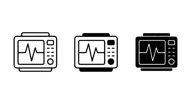 ECG Monitor Icons, Medical Equipment Vector Graphics, Heartbeat Wave Line Art Set