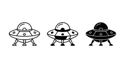 UFO Icons, Flying Saucer Vector Set, Alien Spaceship Graphics, Sci-Fi Technology © VECTOR STORE