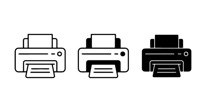 Printer Icons Set, Office Equipment Vector Graphics, Digital Printing Machine Illustrations
