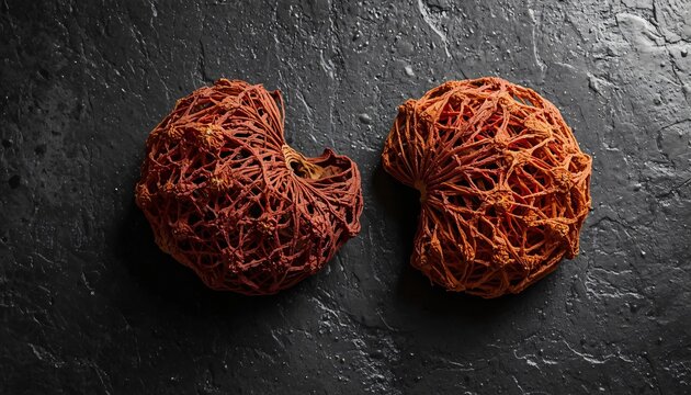Deep Orange Whole Dry Javitri Mace Web on Dark Slate Slab