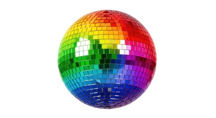 Fototapeta premium A shiny, rainbow-colored disco ball with mirrored tiles reflecting light