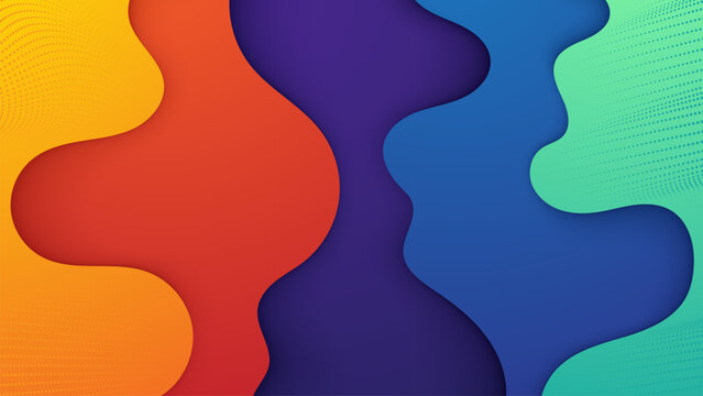 Colorful paint splashes on white background forming colorful papercut concept illustration