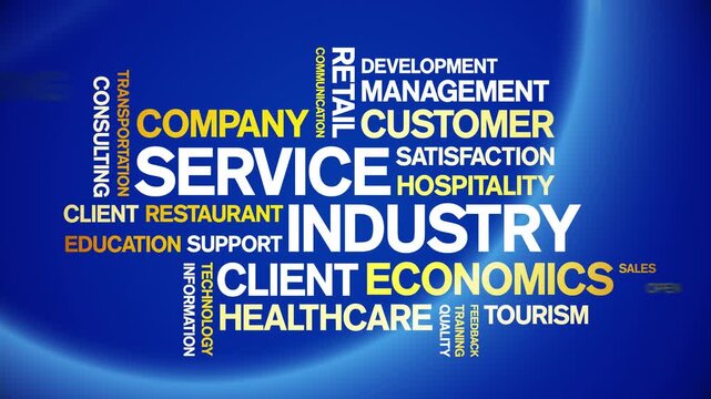 Service industry animated word cloud-text design animation tag kinetic typography seamless loop.