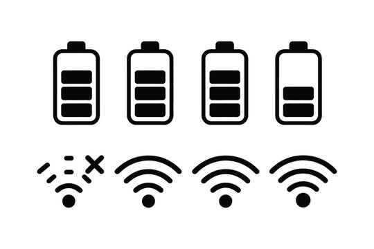 Mobile phone status bar icons vector design showing battery level wifi connection and network signal symbols including 5G indicator for iOS Android interface and UI elements