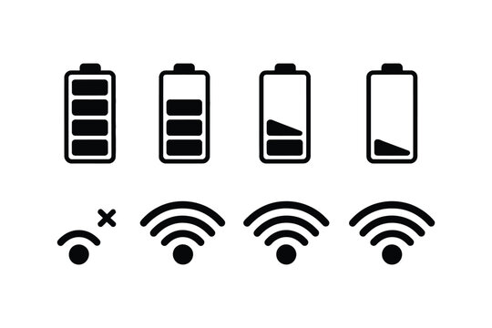 Smartphone status bar icon vector illustration set featuring battery wifi signal and 5G network indicators for mobile phone UI notification bar and digital interface design