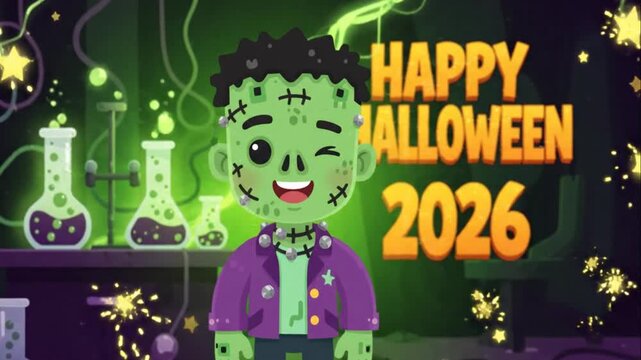Happy Halloween 2026 cartoon zombie.