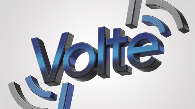 Volte 3D text with abstract blue and grey signal waves