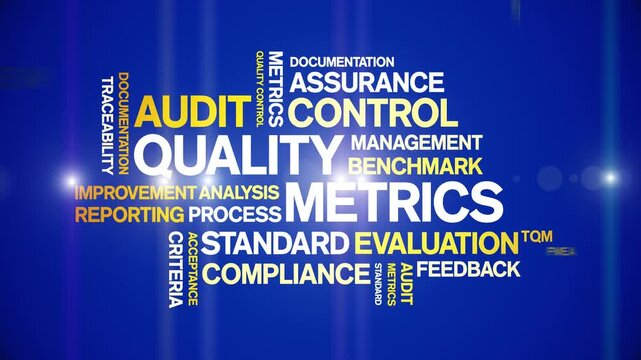 Quality Metrics animated word cloud-text design animation tag kinetic typography seamless loop.