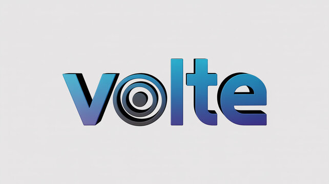 Volte with concentric circles and gradient blue lettering on light background