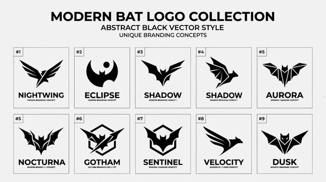Black Bat Logos Vector Collection.