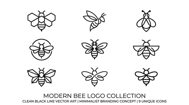 Black line art bee logo icons.