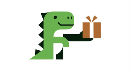 Cute cartoon dinosaur holding a gift box. © Rizky