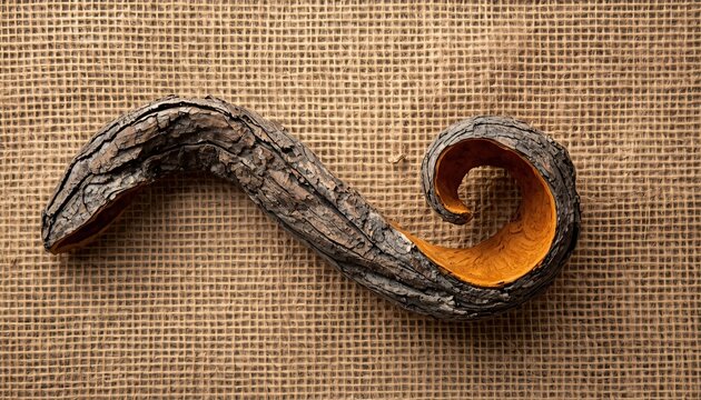 Single Long Peeling Strip of Dry Soapnut Tree Bark on Jute Burlap
