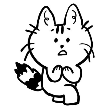 Cute Scared Frightened Cat Line Art Doodle Character Illustration