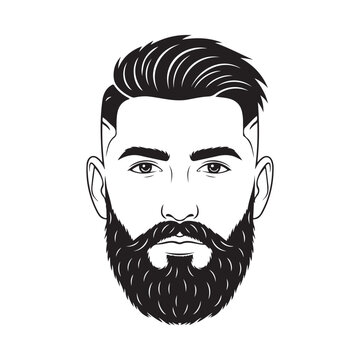 Bearded man face vector illustration with modern undercut hairstyle for barbershop logo and male grooming branding