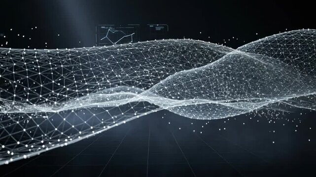 Abstract digital wave network with data points and futuristic technology visualization