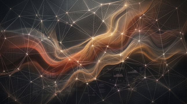 Abstract digital network waves with glowing nodes and connecting lines connection technology