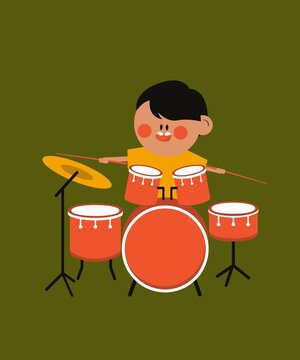 little boy playing drum