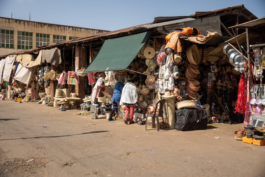 Row of vendor stalls at a downtown market in Asmara, Eritrea