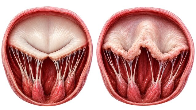 Normal Mitral Valve and Mitral Valve Prolapse Comparison, Ultra Detailed Medical Anatomy Illustration.