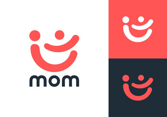 Obraz premium simple creative happy mother logo. abstract mom and baby logo design template