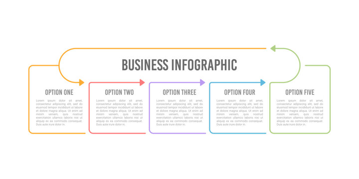 5 Steps Continuous Loop Business Process Infographic Template. Presentation, Plan and Strategy. Vector illustration.