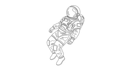 Obraz premium Astronaut in Space Suit Floating in Zero Gravity Black and White Line Drawing