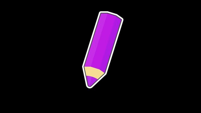 Seamless looping animation of a bouncing purple colored pencil with school stationery for back to school concepts. Flat style sticker art supply element on transparent alpha channel