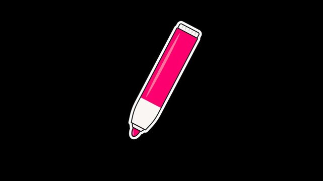 Seamless looping animation of a bouncing red marker pen with office and school stationery for back to school concepts. Flat style sticker design element isolated on transparent alpha channel