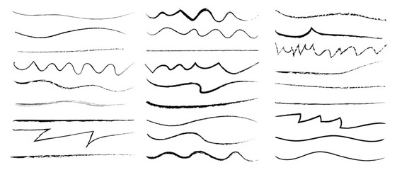 Set of black hand drawn brush lines different set. marker scribble line set Black underline chalk brush strokes with pencil line crayon texture for hand drawn design, charcoal highlight strokes doodle © MDTAHSIN