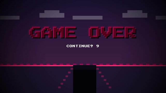 Game Over Screen, Retro Videogame, Digital Environment, Graphic Design, Pixel Art, Dark Background, Vintage Gaming Concept