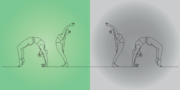 Continuous line drawing of woman performing yoga wheel pose
