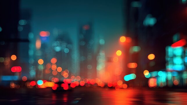 Blur circles city nightlife side view urban mood 3D render Complementary Color Scheme flat design.