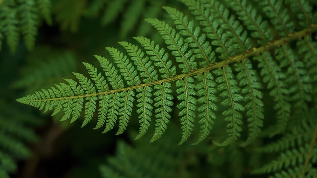 Fern leaf macro showing intricate natural pattern and vivid green texture, serene close up