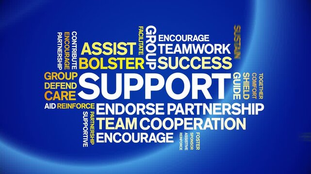 Support animated word cloud-text design animation tag kinetic typography seamless loop.