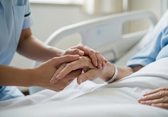 Obraz premium Nurse offering compassionate care and support to a patient in a hospital bed