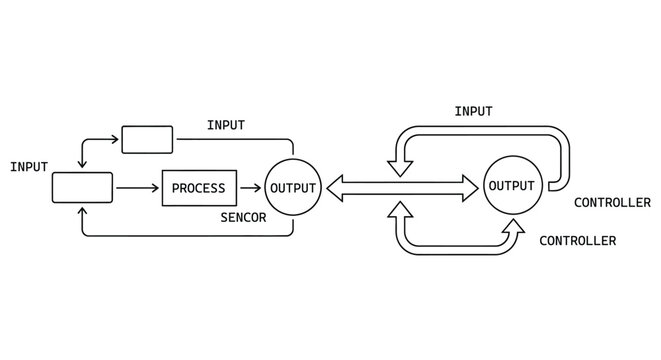 Diagram of a control system with input process output and feedback loops