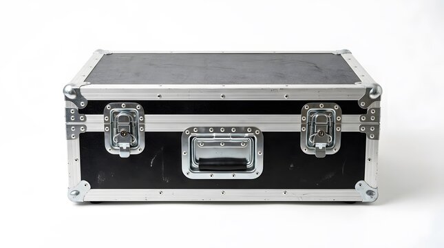 Black and silver flight case with metal hardware