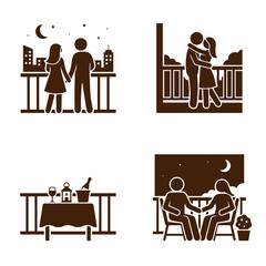 Fototapeta premium Romantic couple on balcony evening date icon set with romantic, nighttime