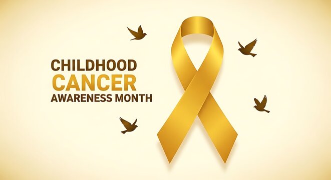 Golden Ribbon With Childhood Cancer Awareness Text Symbolic Vector Illustration yellow symbol