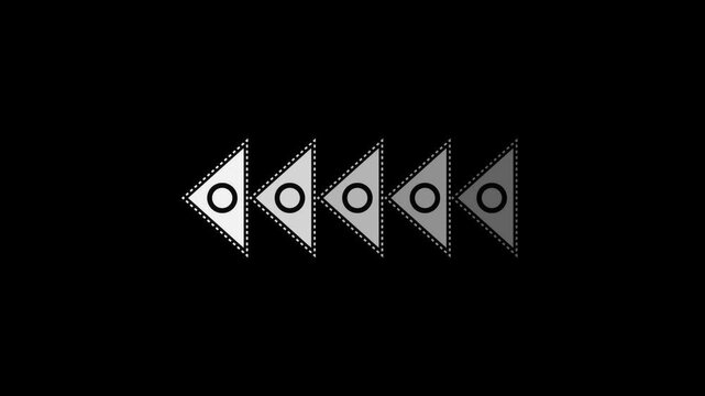 black and white left arrow icon animation right to left on black background looping, directional loading arrow icon navigation symbol for road direction animation, Animated left arrows 