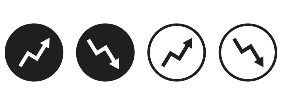 Trend Icon Set &ndash; Zigzag Arrow Circle Vector Illustration, Market Chart Symbol, Upward Downward Finance Data UI Sign, Business Growth Pictogram