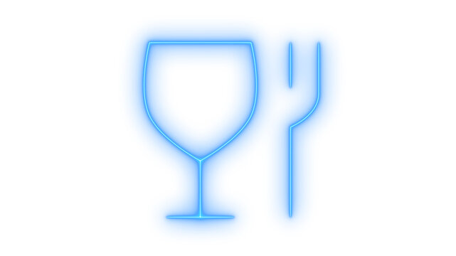 Glowing neon food safe wine glass and fork icon isolated on transparent background. Restaurant Sign. Dining Symbol. Kitchen Ware. Catering. Bar Service.