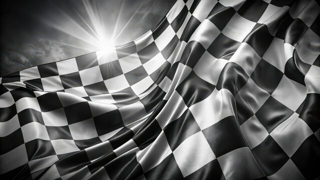 Classic racing flag graphic featuring fading checkered pattern in black and white on modern background