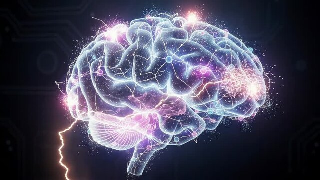 Futuristic glowing digital brain with neural network connections representing artificial intelligence and technology