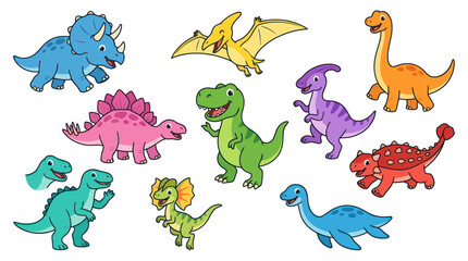 Cute Cartoon Dinosaurs Collection - Various Species in Bright Colors © Herukloro