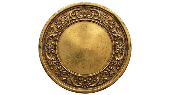 Antique ornate gold circular frame isolated on transparent background