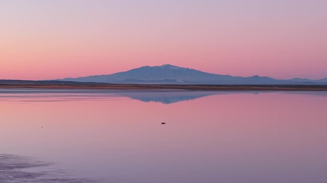 Aerial Tilt Down Diamond Salt Flats and Andes Mountain Reflection Mendoza Argentina